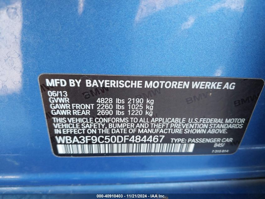 2013 BMW Activehybrid 3 VIN: WBA3F9C50DF484467 Lot: 40910403