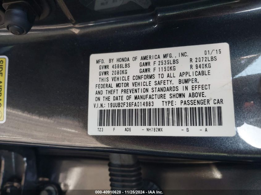 VIN 19UUB2F36FA014983 2015 Acura TLX, V6 no.9