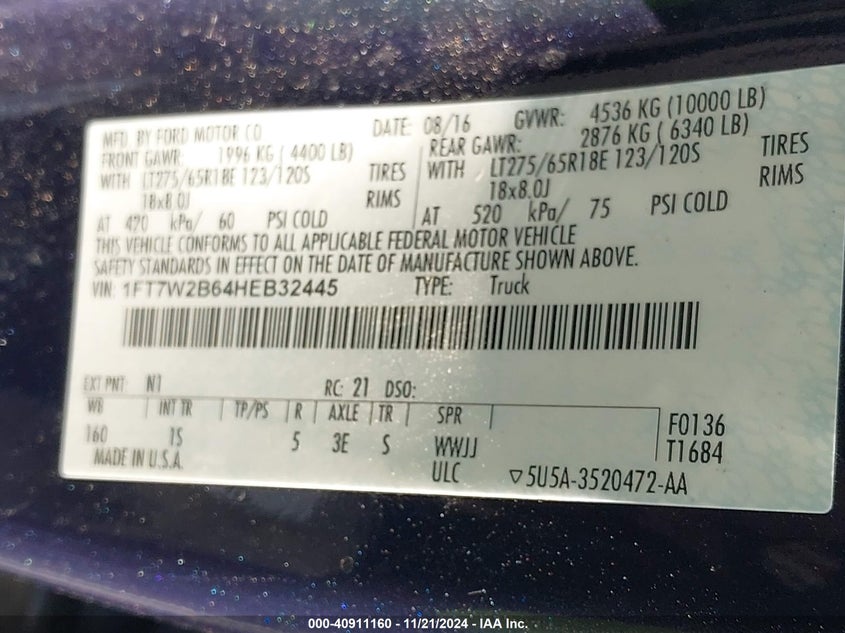 2017 FORD F-250 XL - 1FT7W2B64HEB32445