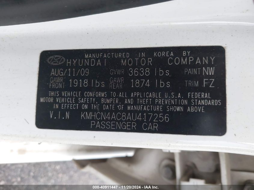 2010 Hyundai Accent Gls VIN: KMHCN4AC8AU417256 Lot: 40911447