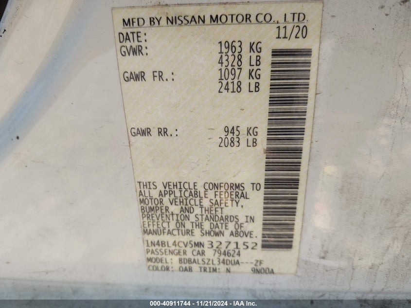 2021 Nissan Altima(VIN: 1N4BL4CV5MN327152