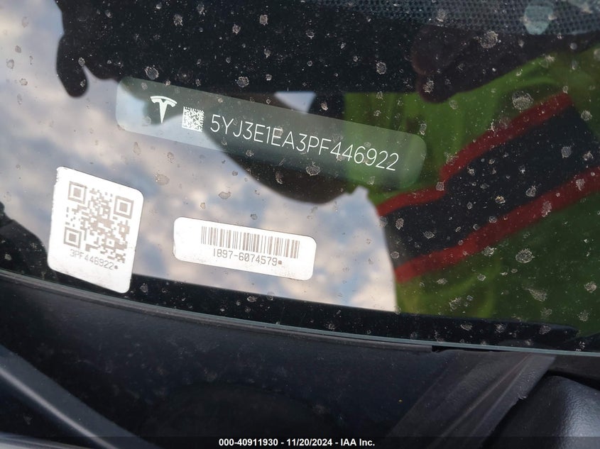 2023 Tesla Model 3 Rear-Wheel Drive VIN: 5YJ3E1EA3PF446922 Lot: 40911930