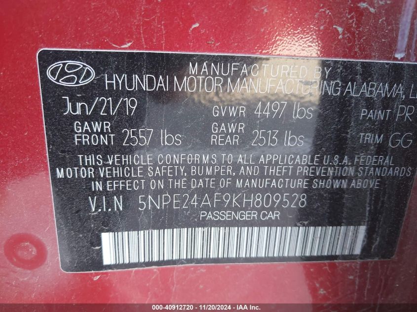 2019 HYUNDAI SONATA SE - 5NPE24AF9KH809528