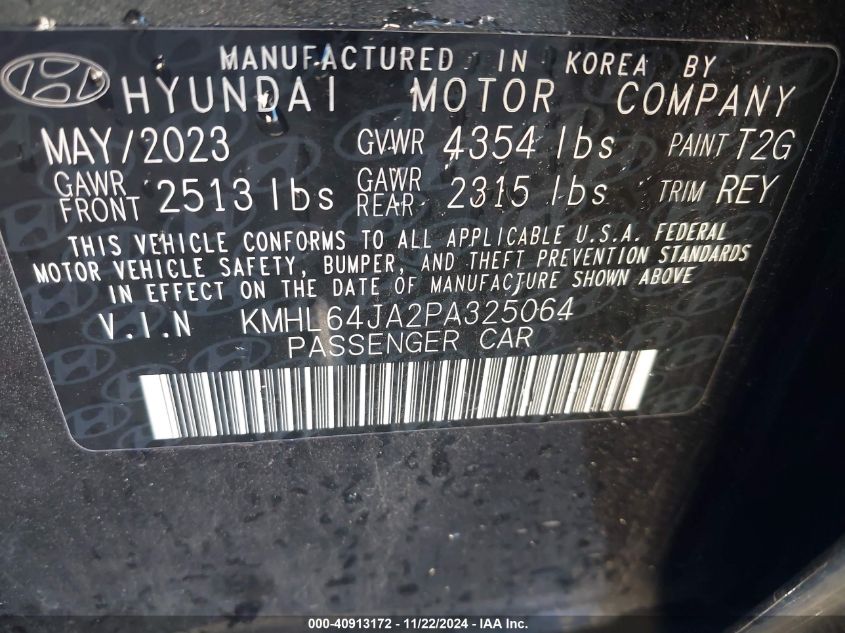 2023 Hyundai Sonata Sel VIN: KMHL64JA2PA325064 Lot: 40913172