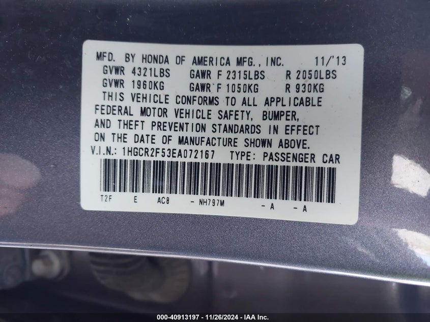 2014 HONDA ACCORD SPORT - 1HGCR2F53EA072167