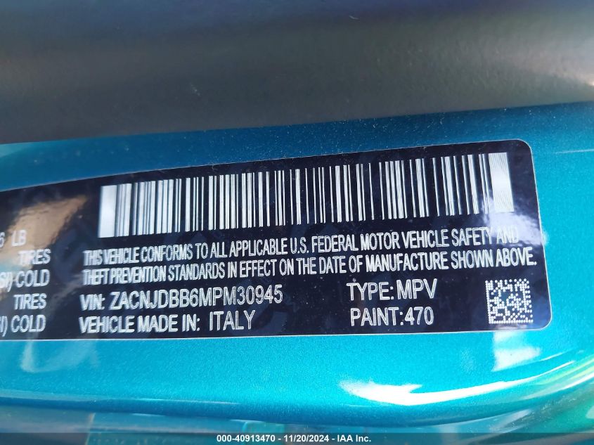 2021 Jeep Renegade Latitude 4X4 VIN: ZACNJDBB6MPM30945 Lot: 40913470