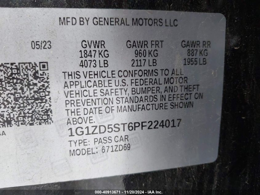 2023 CHEVROLET MALIBU VIN: 1G1ZD5ST6PF224017