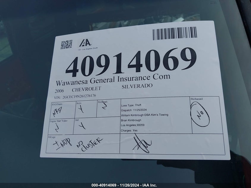 2006 Chevrolet Silverado 1500 Ss VIN: 2GCEC19N261276176 Lot: 40914069