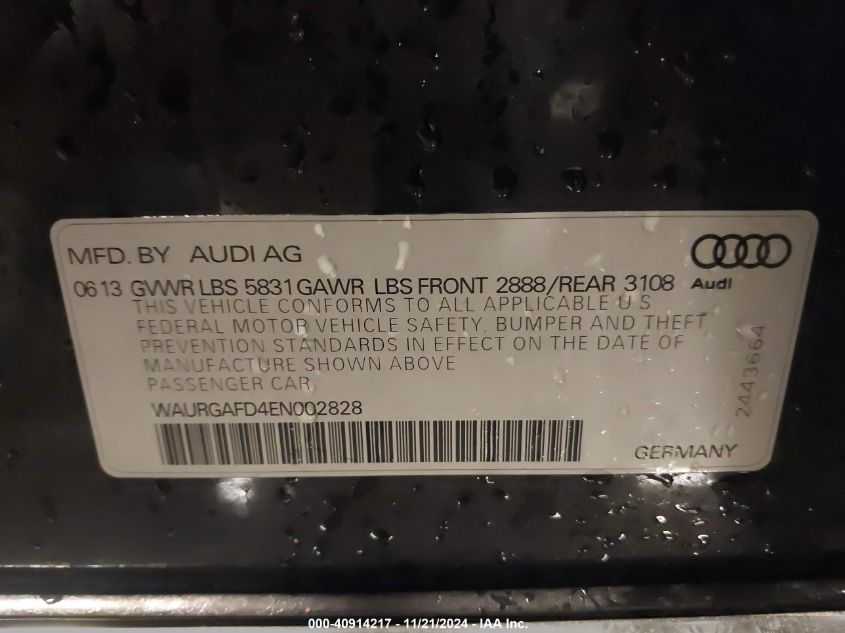 2014 AUDI A8 L 3.0T - WAURGAFD4EN002828