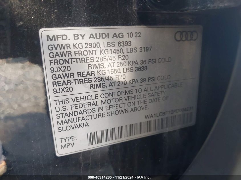 2023 Audi Q7 Premium Plus 45 Tfsi Quattro Tiptronic VIN: WA1LCBF72PD004231 Lot: 40914265