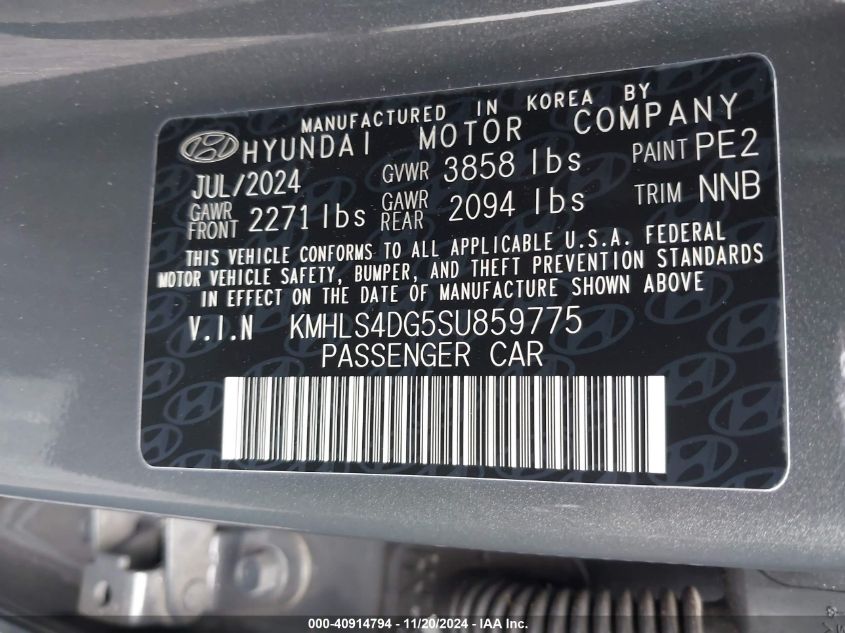 2025 Hyundai Elantra Sel Convenience VIN: KMHLS4DG5SU859775 Lot: 40914794