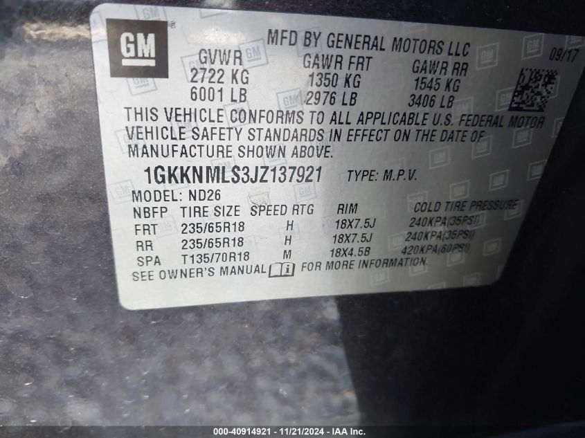 2018 GMC ACADIA SLT-1 - 1GKKNMLS3JZ137921