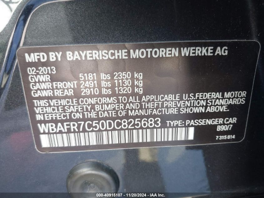 VIN WBAFR7C50DC825683 2013 BMW 5 Series, 535I no.9