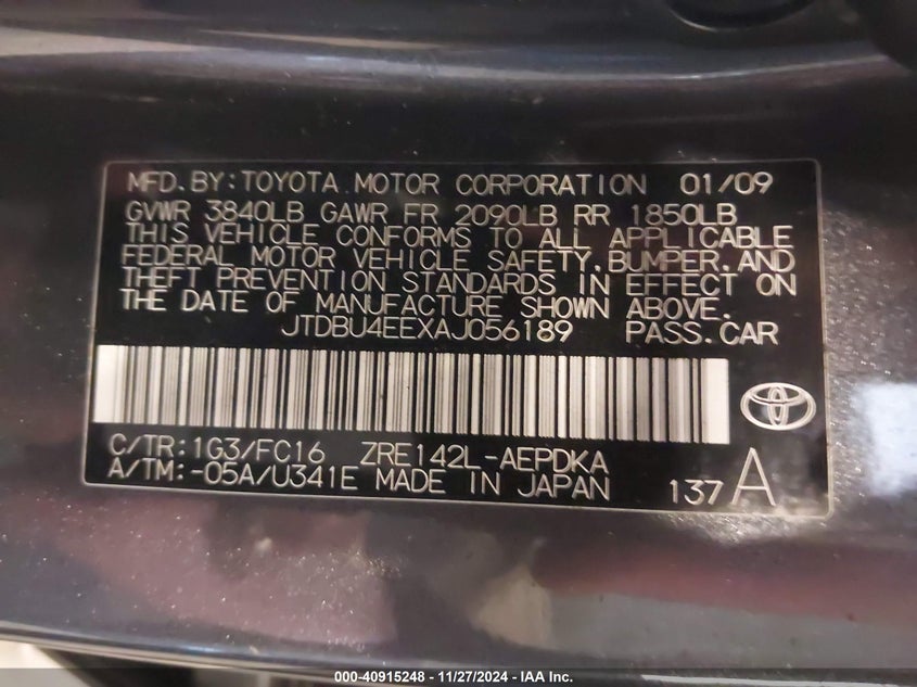 2010 TOYOTA COROLLA VIN: JTDBU4EEXAJ056189