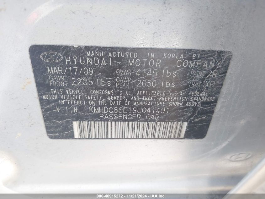 2009 Hyundai Elantra Touring VIN: KMHDC86E19U041491 Lot: 40915272