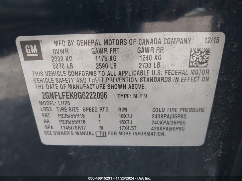 VIN 2GNFLFEK8G6222096 2016 Chevrolet Equinox, LT no.9