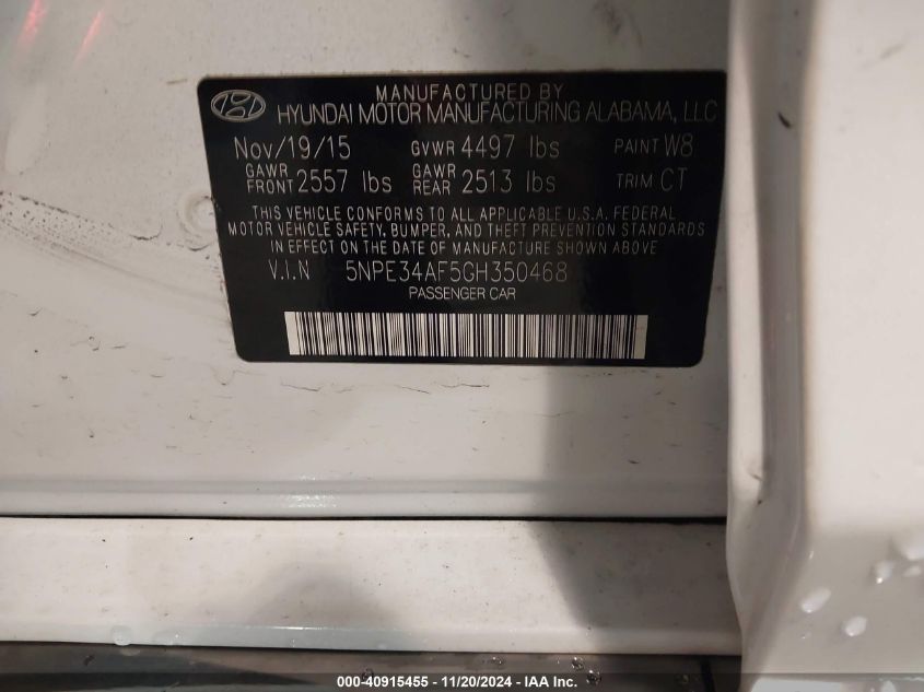 VIN 5NPE34AF5GH350468 2016 HYUNDAI SONATA no.9