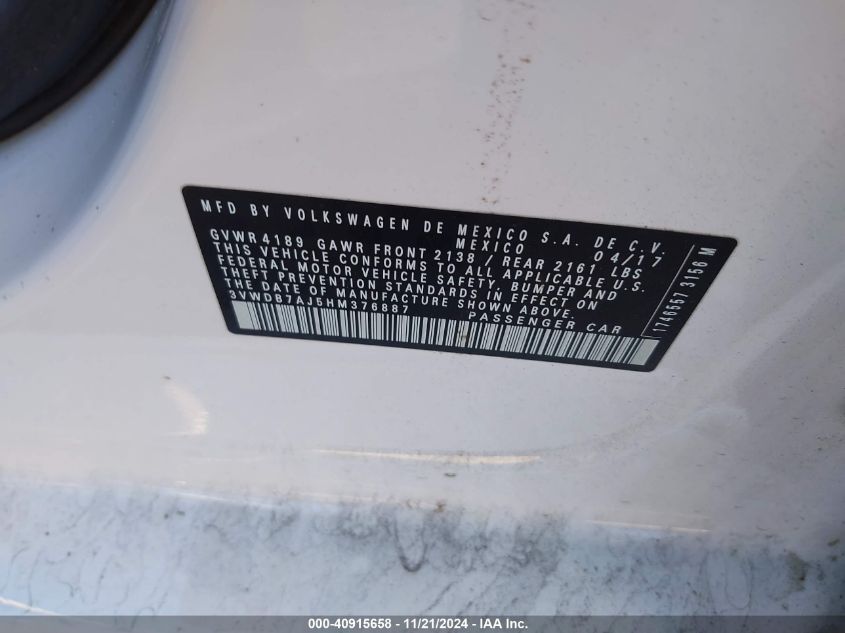 2017 VOLKSWAGEN JETTA 1.4T SE - 3VWDB7AJ5HM376887