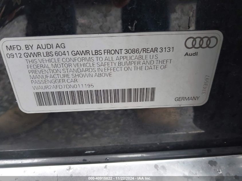 2013 AUDI A8 L 4.0T - WAUR2AFD7DN011195