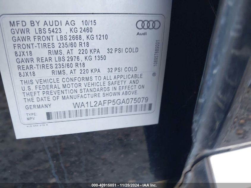 VIN WA1L2AFP5GA075079 2016 Audi Q5, 2.0T Premium no.9