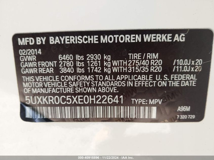 VIN 5UXKR0C5XE0H22641 2014 BMW X5, Xdrive35I no.9