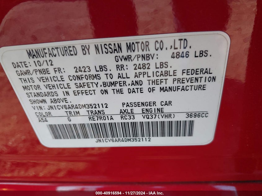 2013 INFINITI G37X - JN1CV6AR4DM352112