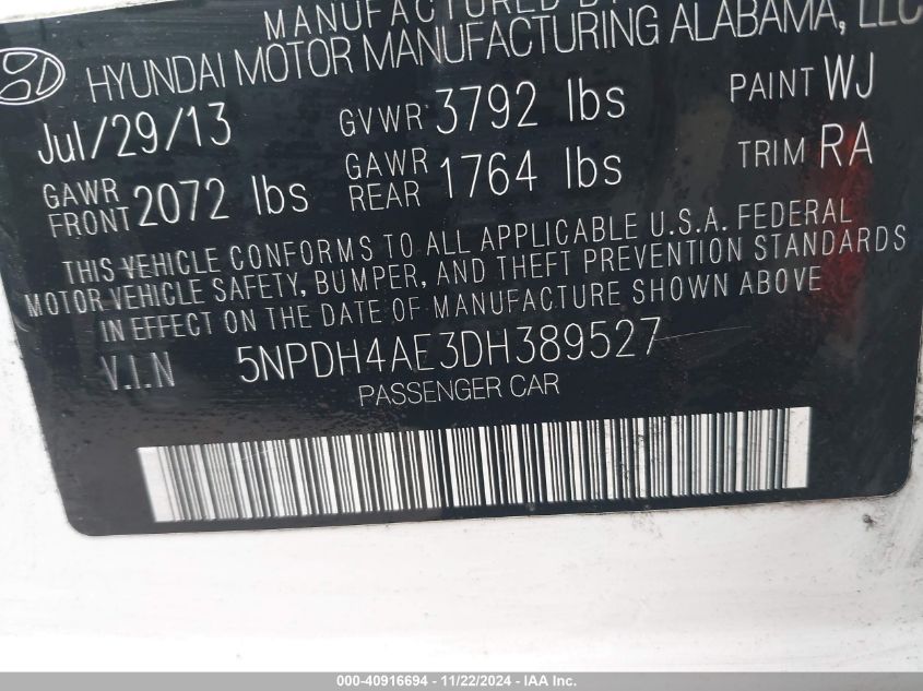 2013 HYUNDAI ELANTRA GLS - 5NPDH4AE3DH389527