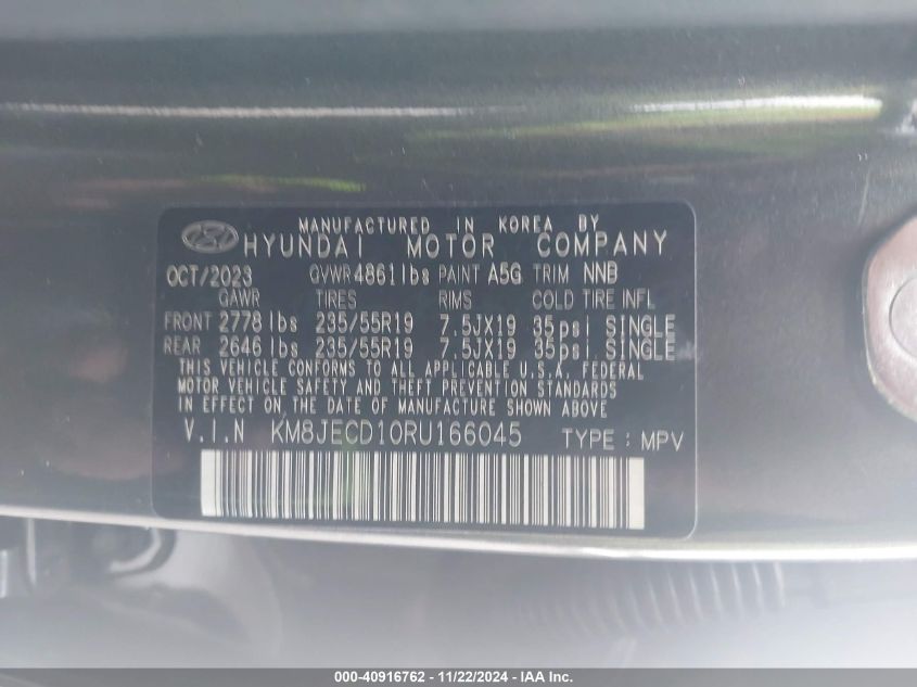 2024 Hyundai Tucson Hybrid Limited VIN: KM8JECD10RU166045 Lot: 40916762