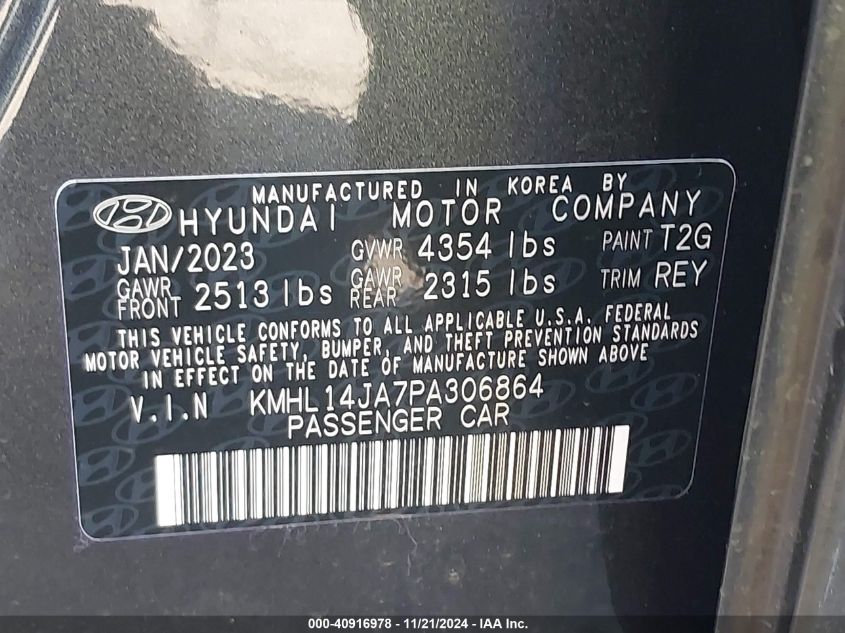 2023 Hyundai Sonata Sel VIN: KMHL14JA7PA306864 Lot: 40916978