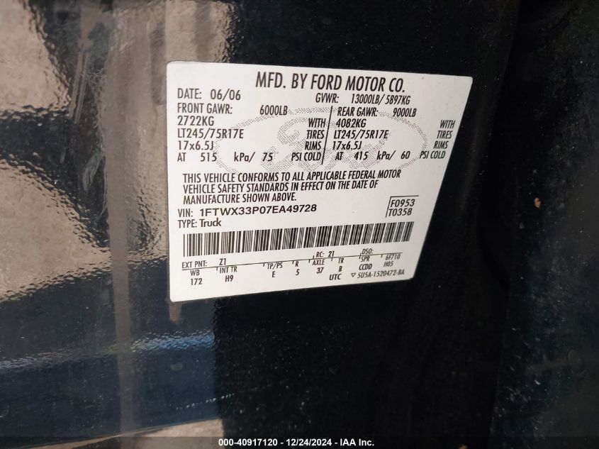 2005 Ford F-350 Lariat/Xl/Xlt VIN: 1FTWW33PX5EC06908 Lot: 40917120