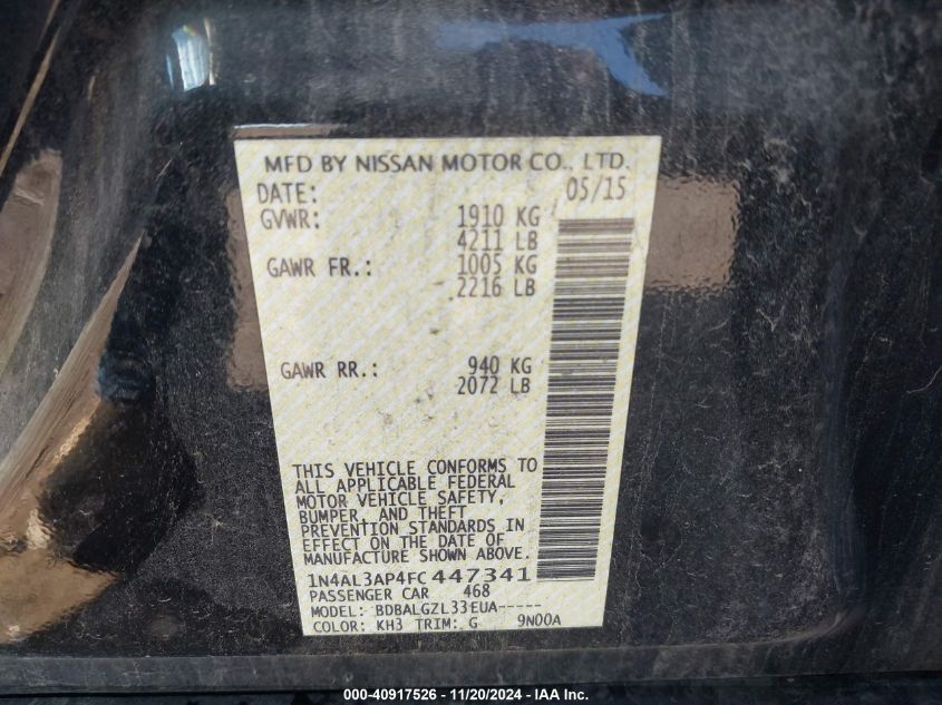 VIN 1N4AL3AP4FC447341 2015 NISSAN ALTIMA no.9