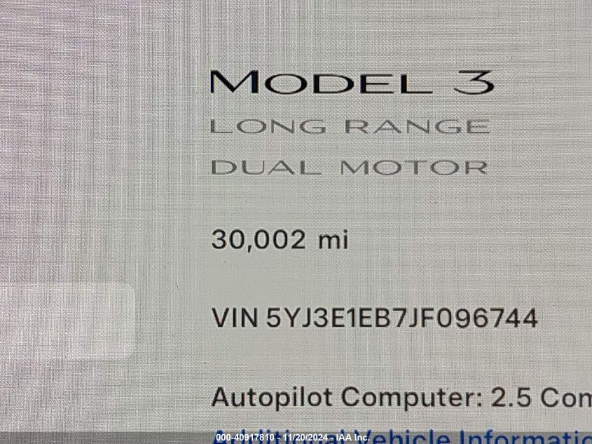 2018 TESLA MODEL 3 LONG RANGE/PERFORMANCE - 5YJ3E1EB7JF096744