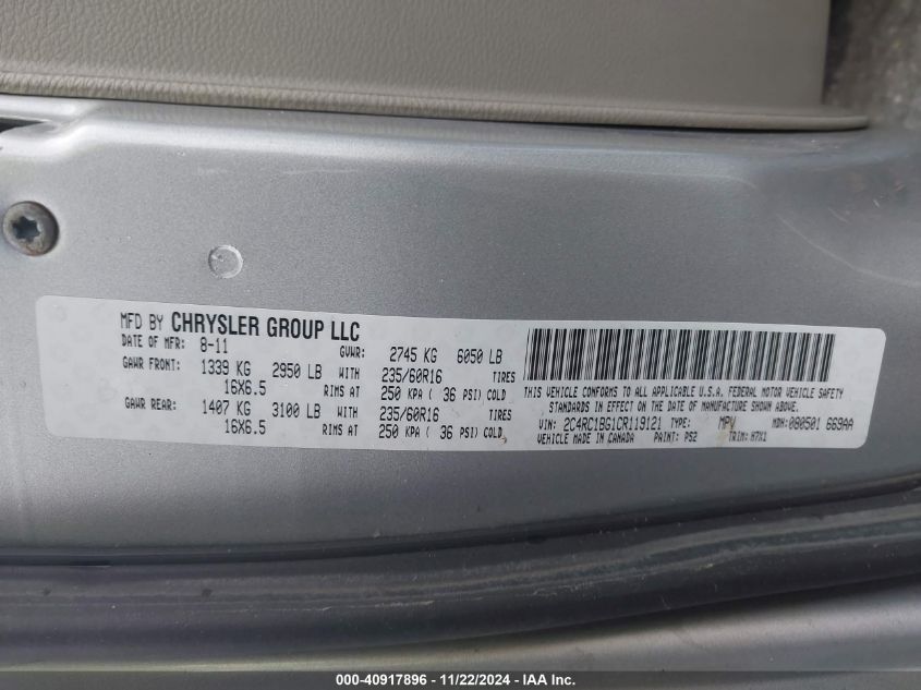 2012 Chrysler Town & Country Touring VIN: 2C4RC1BG1CR119121 Lot: 40917896