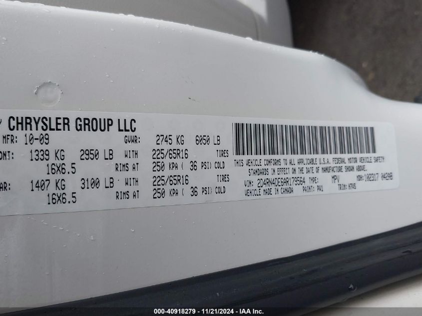 2010 Dodge Grand Caravan Se VIN: 2D4RN4DE6AR179564 Lot: 40918279