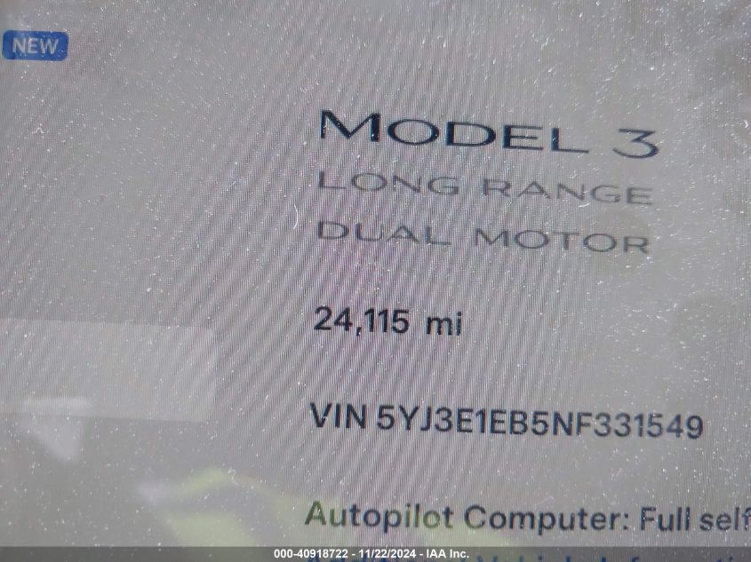 VIN 5YJ3E1EB5NF331549 2022 TESLA MODEL 3 no.7