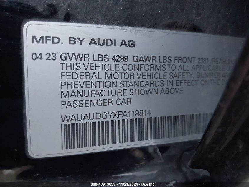 2023 Audi A3 Premium 40 Tfsi Front-Wheel Drive S Tronic VIN: WAUAUDGYXPA118814 Lot: 40919099