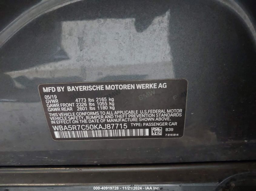 VIN WBA5R7C50KAJ87715 2019 BMW 330I XDRIVE