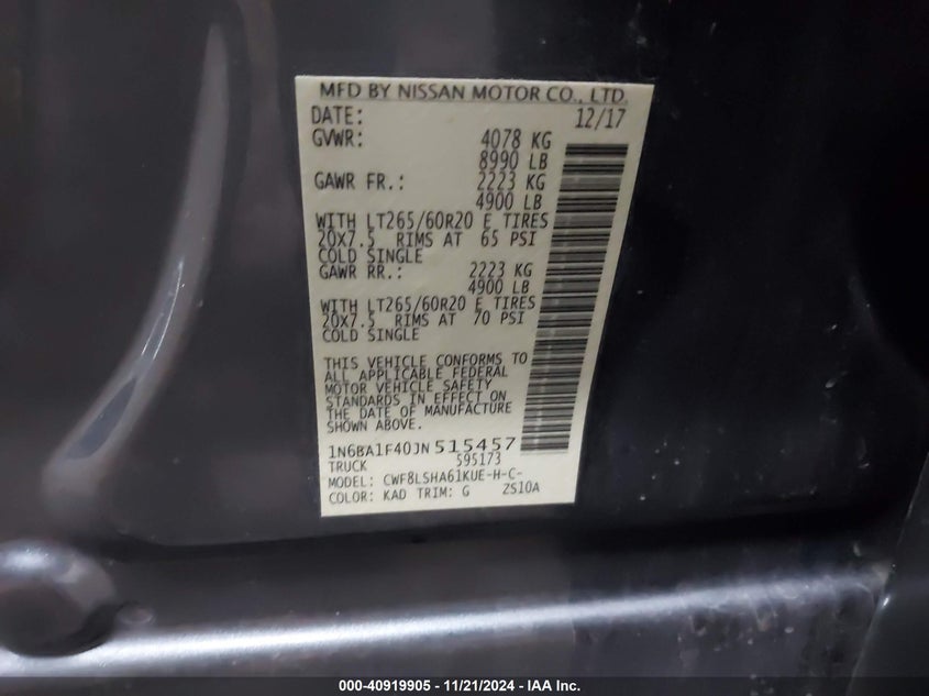 2018 NISSAN TITAN XD VIN: 1N6BA1F40JN515457