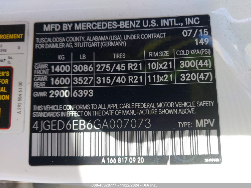 VIN 4JGED6EB6GA007073 2016 Mercedes-Benz Gle 450 Am... no.9