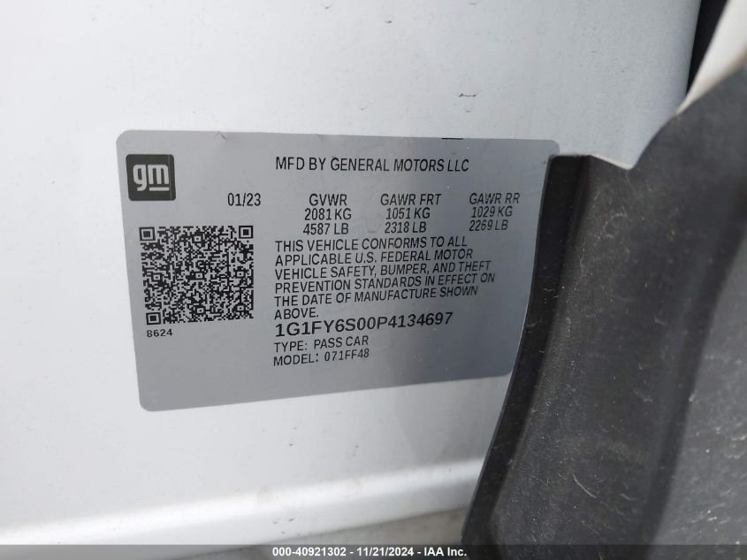 2023 Chevrolet Bolt Euv Fwd Lt VIN: 1G1FY6S00P4134697 Lot: 40921302