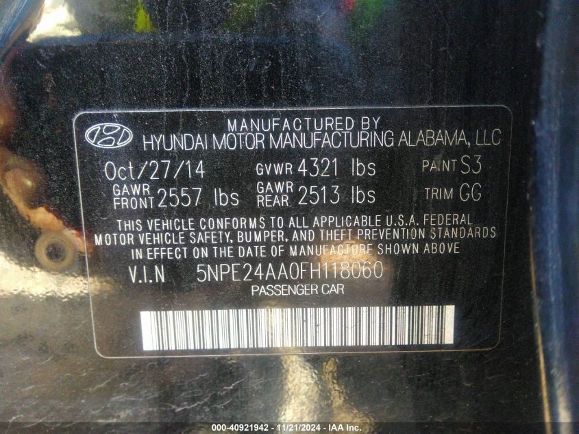 2015 HYUNDAI SONATA ECO - 5NPE24AA0FH118060