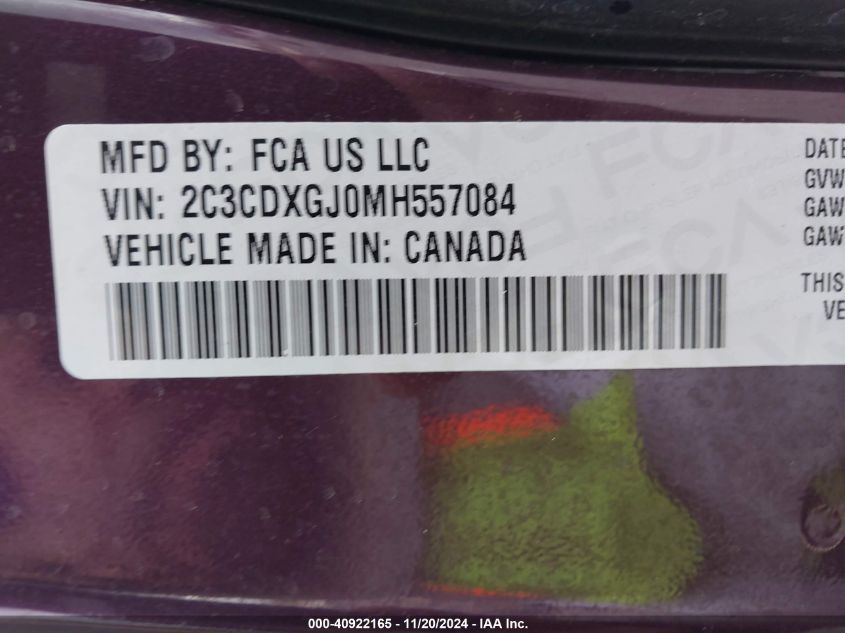 2021 Dodge Charger Scat Pack Rwd VIN: 2C3CDXGJ0MH557084 Lot: 40922165