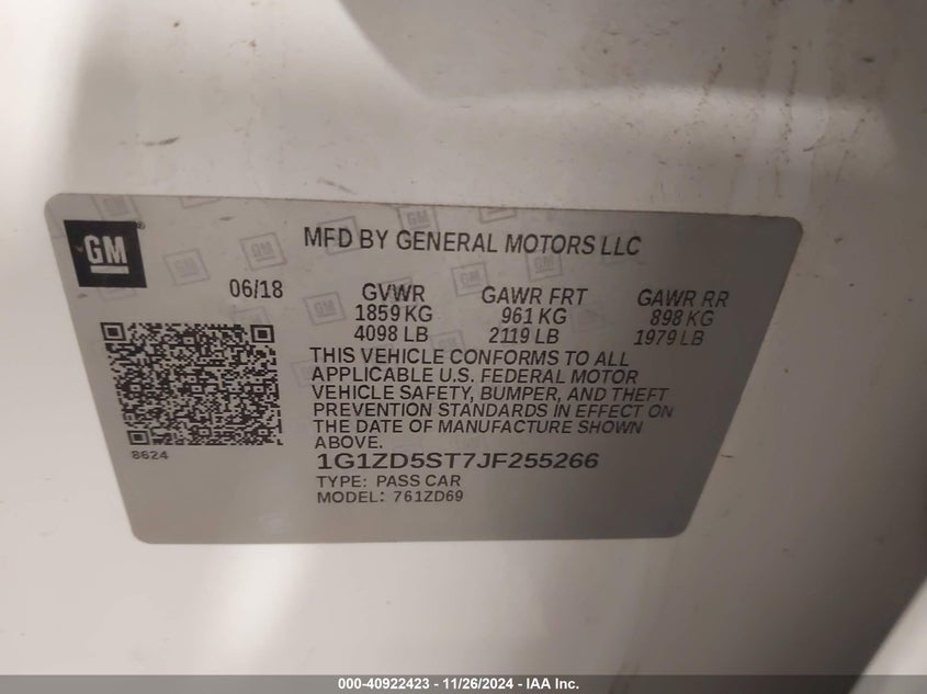 2018 CHEVROLET MALIBU VIN: 1G1ZD5ST7JF255266