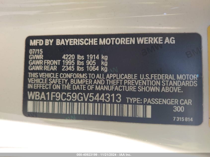 2016 BMW 228I VIN: WBA1F9C59GV544313 Lot: 40923199