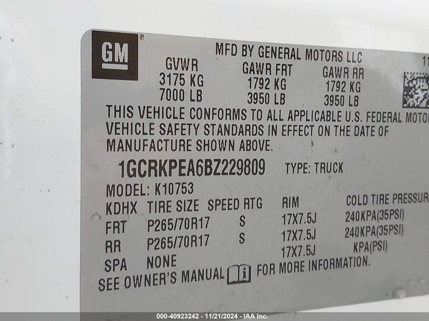 2011 CHEVROLET SILVERADO VIN: 1GCRKPEA6BZ229809