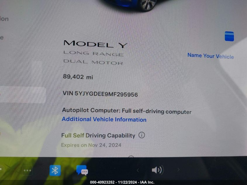 2021 Tesla Model Y Long Range Dual Motor All-Wheel Drive VIN: 5YJYGDEE9MF295956 Lot: 40923252