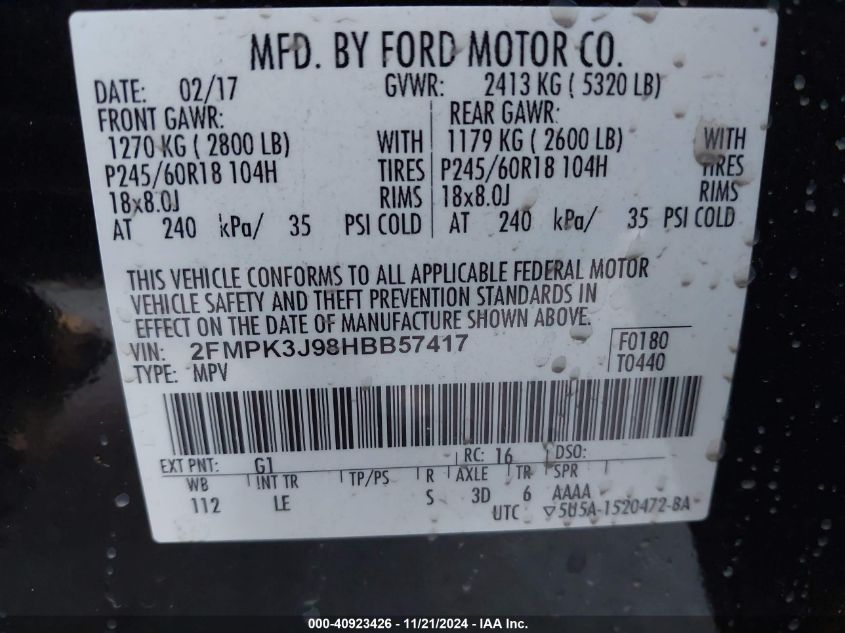 2017 FORD EDGE SEL - 2FMPK3J98HBB57417