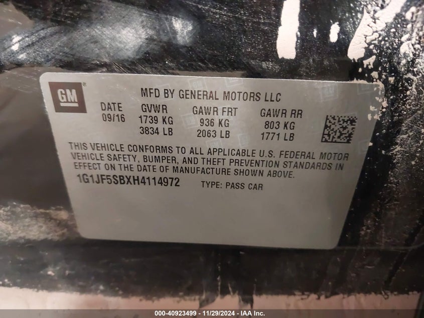 2017 CHEVROLET SONIC VIN: 1G1JF5SBXH4114972