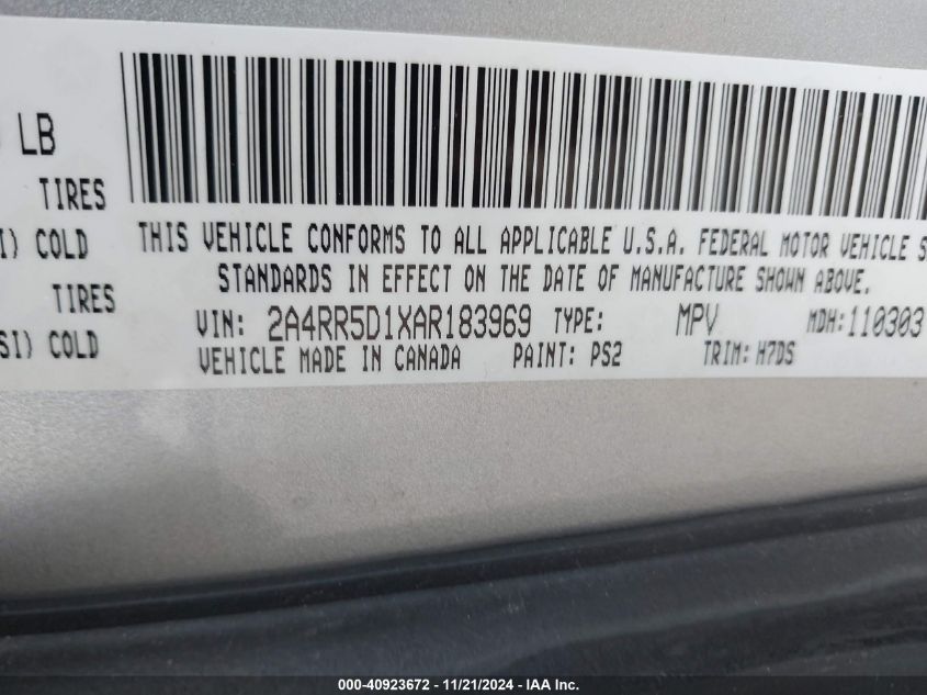 2010 Chrysler Town & Country Touring VIN: 2A4RR5D1XAR183969 Lot: 40923672