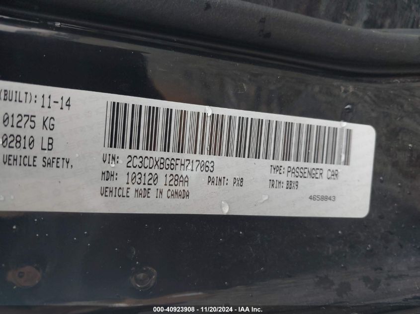 2015 DODGE CHARGER VIN: 2C3CDXBG6FH717063